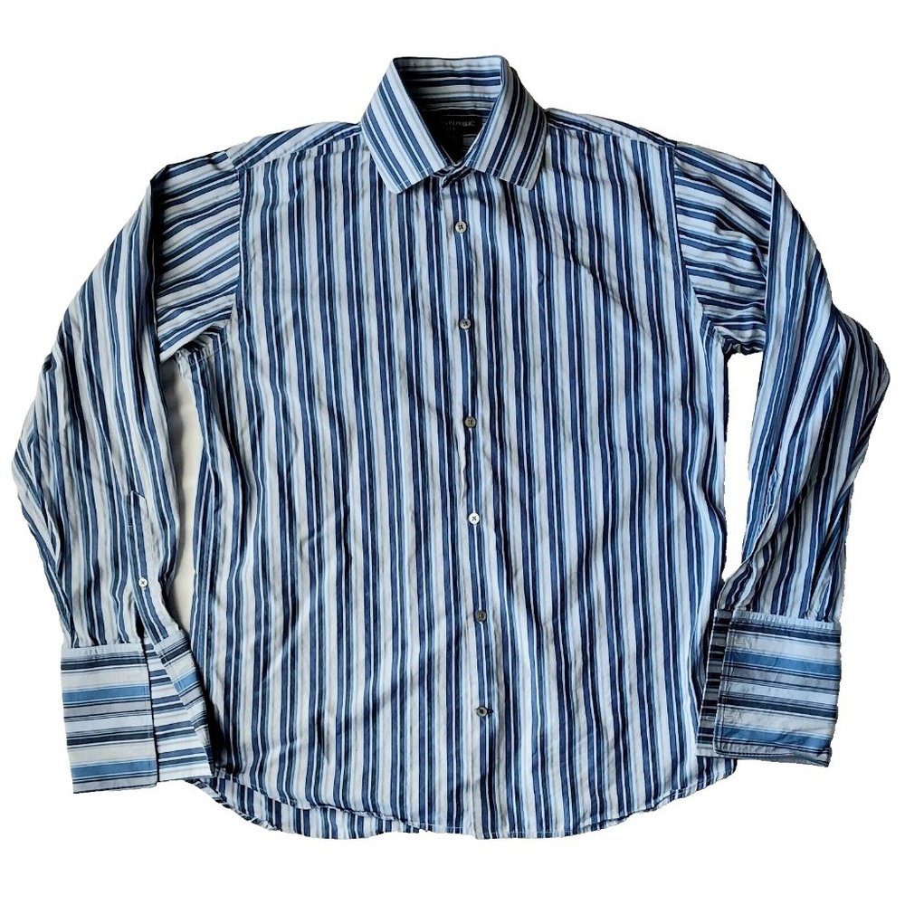 Banana Republic Men's Blue Striped Long Sleeve Dress Shirt Large